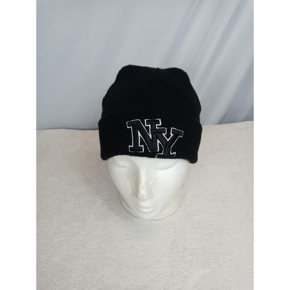 NY Beanie Black Knit‎ Hat Cuffed Y2K Streetwear Embroidered New York Logo